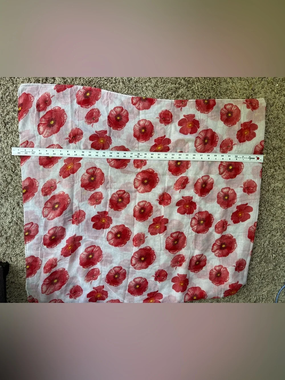 Lightweight Red White Floral Shawl/Scarf/Sarong  32 x70”- Poppies